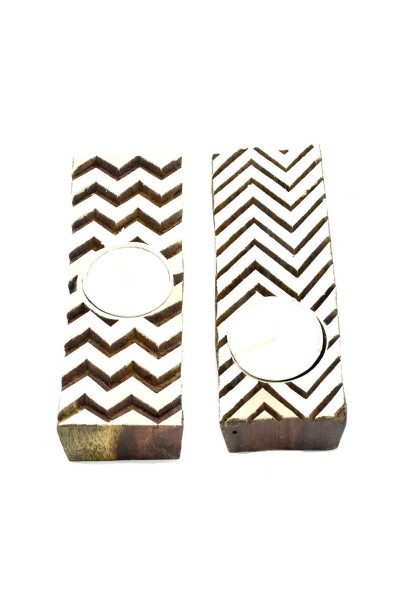 Zigzag Flair Wooden Tealight Candle Holder -Set of 2 Zigzag Flair Wooden Tealight Candle Holder -Set of 2